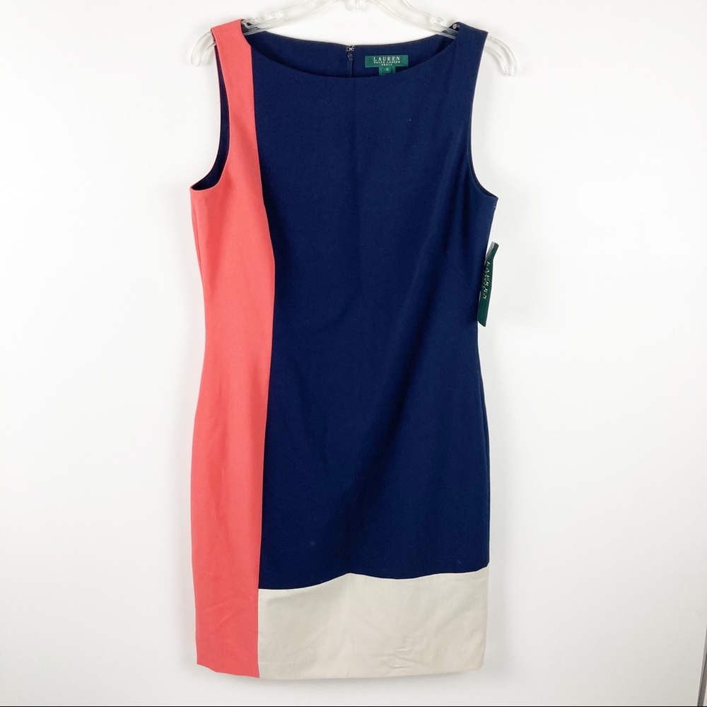 Lauren Ralph Lauren Navy, Coral & Cream Colorblock Sheath Dress